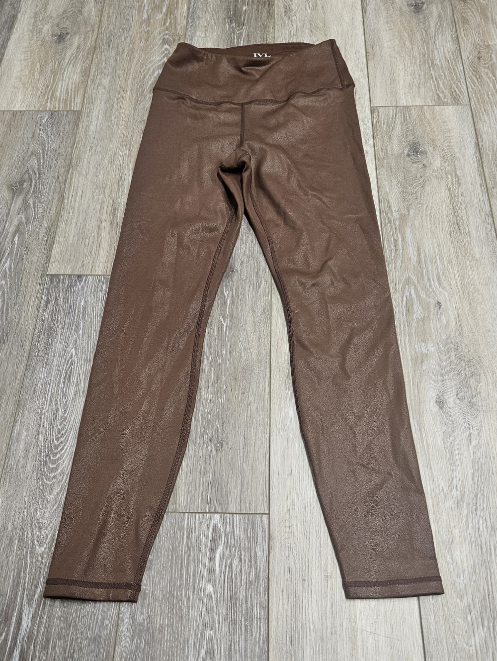 IVF Collective Shimmer Leggings Brown High Waist Reflective Logo Women's 4
